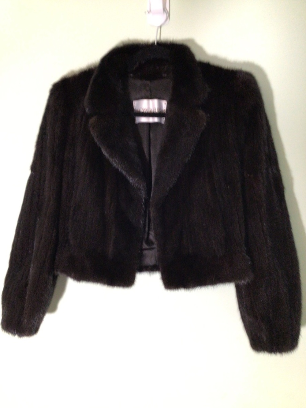 Vintage Cropped Mink Fur Jacket Dark Mahogany Brown Lapel Collar Classic